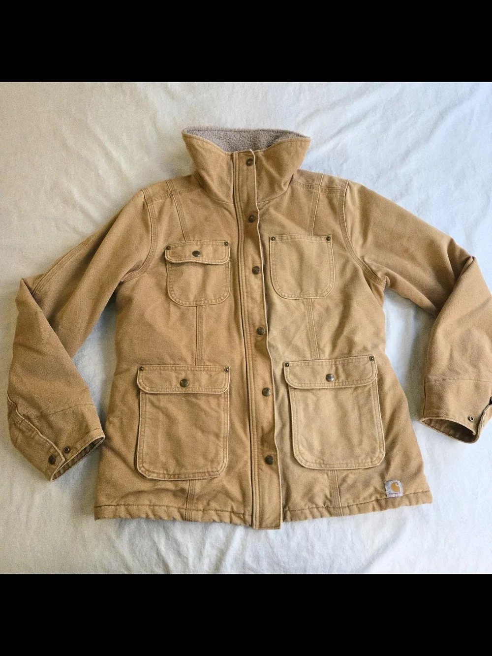 Carhartt Vintage Style Tan Canvas Sherpa Collar Field Jacket MKY - Picture 1 of 16